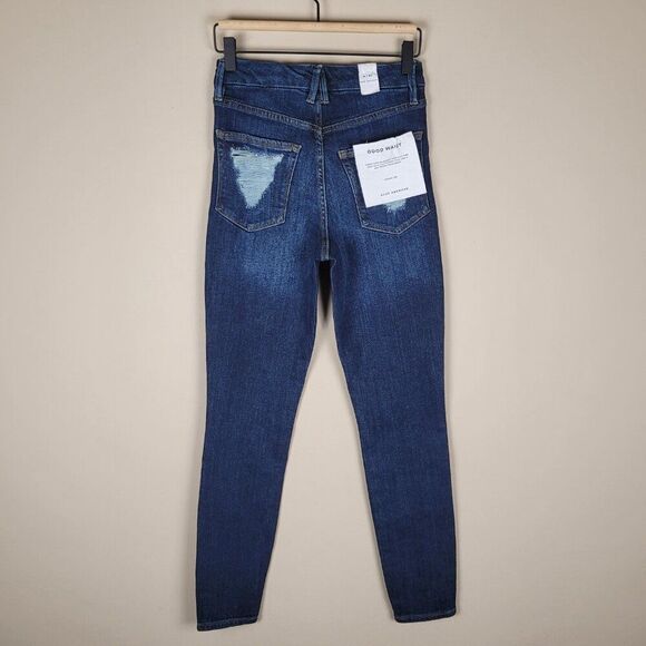 Good American Good Waist Skinny Jeans Chewed Back Pockets Blue Size 27 NWT - Picture 5 of 12